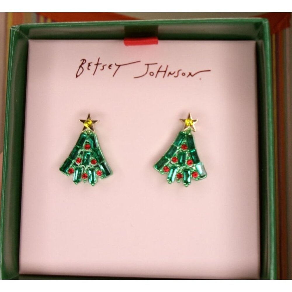 Betsey Johnson Green & Red Christmas Tree Stud Earrings